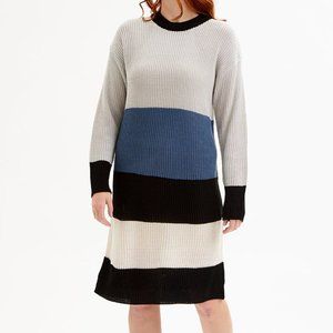 NWT Evelyn Taylor | Dark Blue & White Stripe Shaker-Stitch Sweater Dress - M